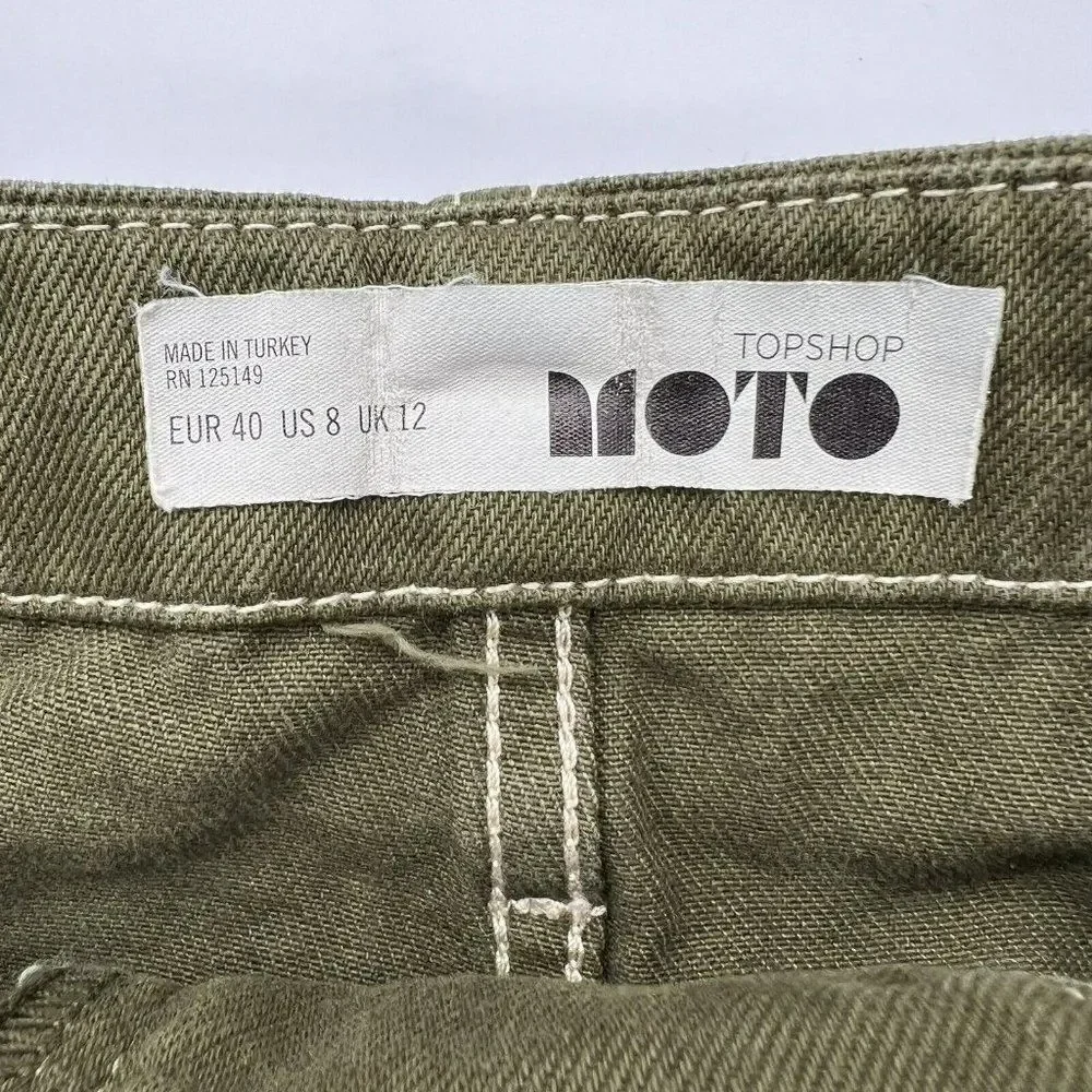 Topshop Moto Green Belted Denim Skirt Size 8